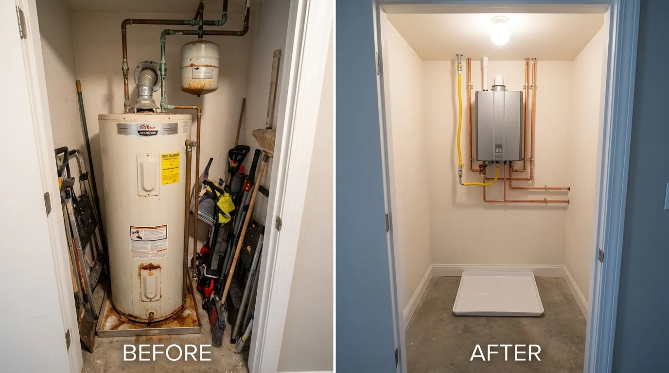 Tank water heater versus wall-mounted tankless unit comparison for Pittsfield, MA homeowners