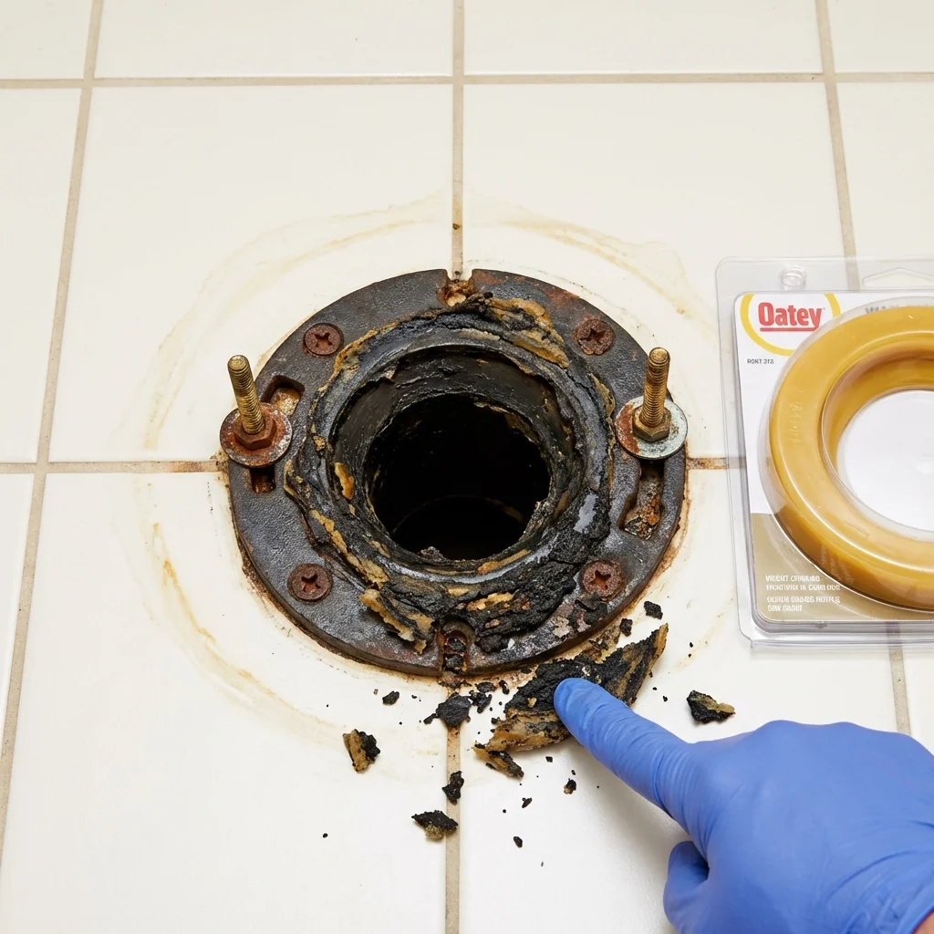Failed wax ring showing water seepage at the base of a toilet in a Pittsfield, MA home